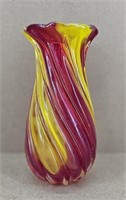 Art Deco Cranberry & Lemon Swirl Vase