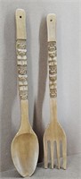 Tiki Wood Carved XL Spoon & Fork