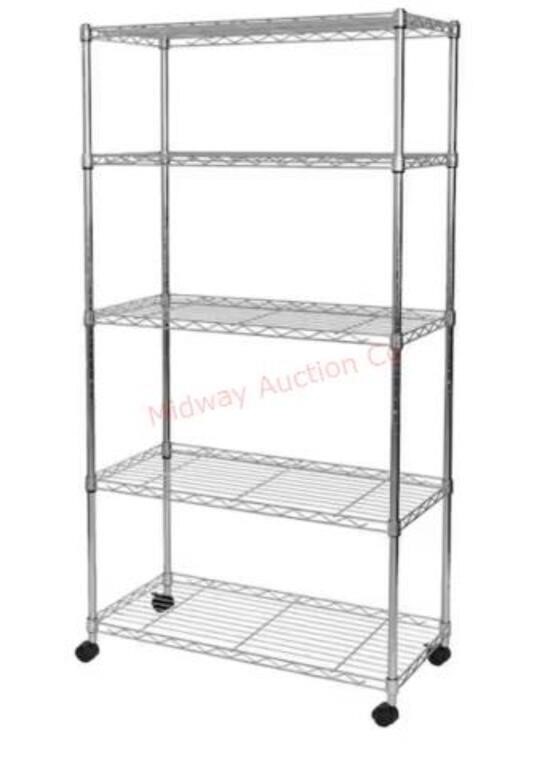 Silver 5-Tier Steel Wire Shelving Unit with
