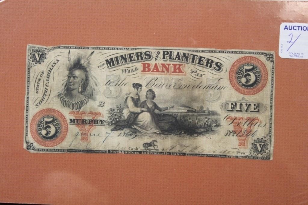 Very Rare Miners and Planters Bank $5 Bank Note