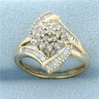 Baguette and Round Diamond Cocktail Ring in 10k Ye