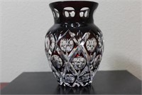 A Ruby Red Cut Glass Vase
