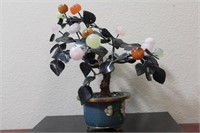 A Jade and Cloisonne, Agate? And Quartz Tree