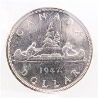 Canada 1947 Silver Dollar Maple Leaf: Double HP IC