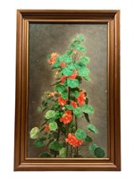 Framed Oil Painting of Flowers on Wood Board