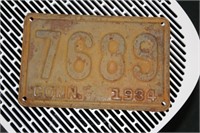 Conn. 1934 License Plate