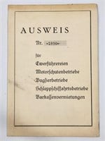 1936 AUSWEIS/ID CARD FOR HARBOR TRAVEL / WORK