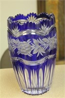 Cobalt Blue Cut Glass Vase