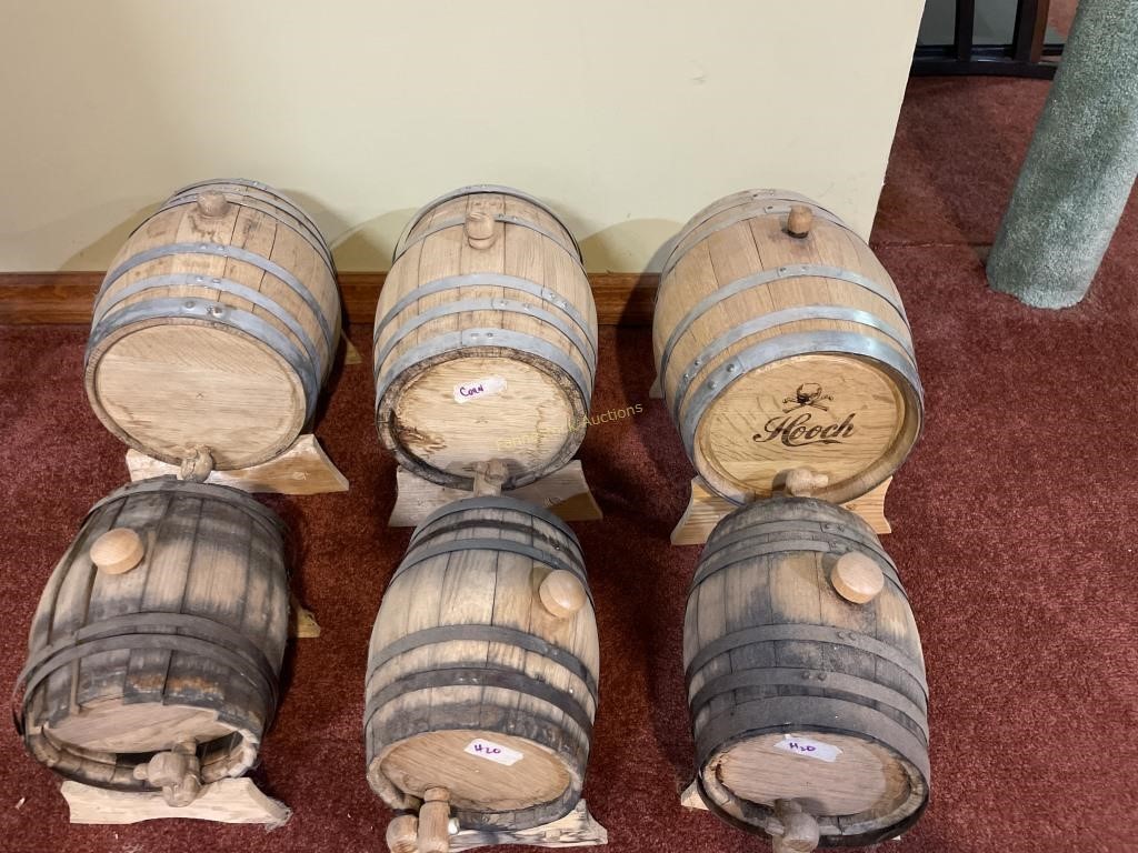 6 small whiskey barrels