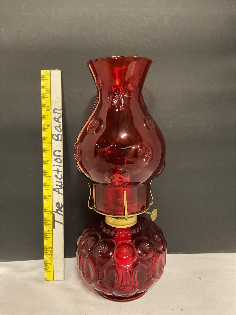 Amberina glass oil lamp