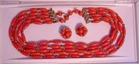Orange Beads Necklace & Matching Earrings