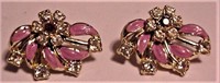 Pink Enamel & Rhinestones Screwback Earrings