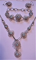 Woven Metal Floral Necklace Bracelet Earrings