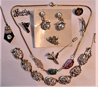 11 Pc Jewel Necklace Bracelet Earrings Pins