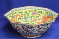 Chinese Famille Jaune Octangle Bowl