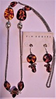 Amber Necklace & Earrings w/Rhinestones