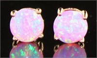 Rose Toned Round Pink Opal Stud Earrings