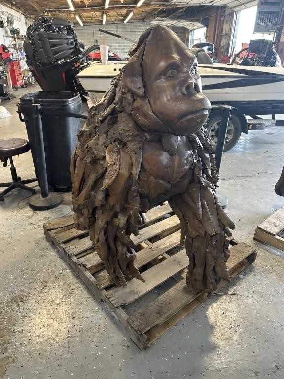 Large Hand Made Driftwood Gorilla Sculpture