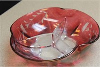 Cranberry Etched Glass Bowl