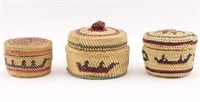 3 Woven Native American Round Boxes
