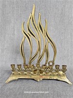 Brass Flame Menorah Marked Israel