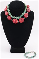 3 pcs Turquoise & Coral Necklaces & Bracelet