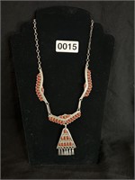 24" STERLING CORAL ZUNI NECKLACE STAMPED NH