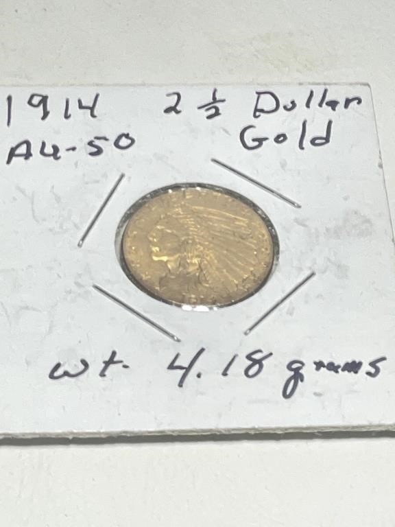 1914 Gold 2 1/2 Dollar AU50 4.18 Grams