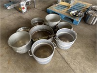 (5) aluminum commercial mixing bowl attachments,