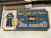 vintage pabst blue ribbon wodden sign