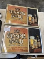 2 olympia gold backlit beer signs