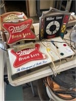 2 vintage miller clocks and miller sign