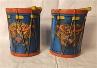 Retro Vintage Patriotic Drum Bookends Pair