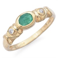 Estate 14K Gold Genuine Emerald & Diamond Ring