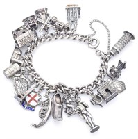 Vintage Estate Sterling Silver 18 Charms Bracelet