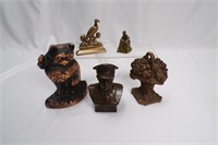 assorted brass and cast figures and doorstops
