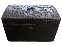 Wood Trunk with VK PL Metal Stud Initials