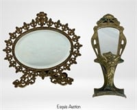 Art Nouveau & Baroque Brass Table Vanity Mirrors