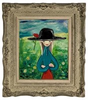Paule Gaignon- Girl in Hat MCM Oil Painting