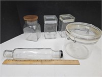 Glass Rolling Pin & Lot  of Counter Jars