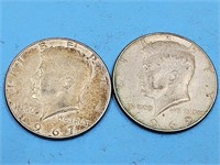 2 Kennedy Half Dollars, 40 % Silver Coins