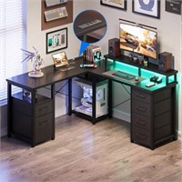 N6141  KKL L Shaped Desk with Drawer, 59 inch Blac