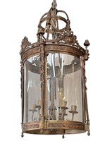 Large Cast Brass, Curved Glass, Ornate Lantern