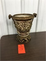 11.5” brass frame urn vase