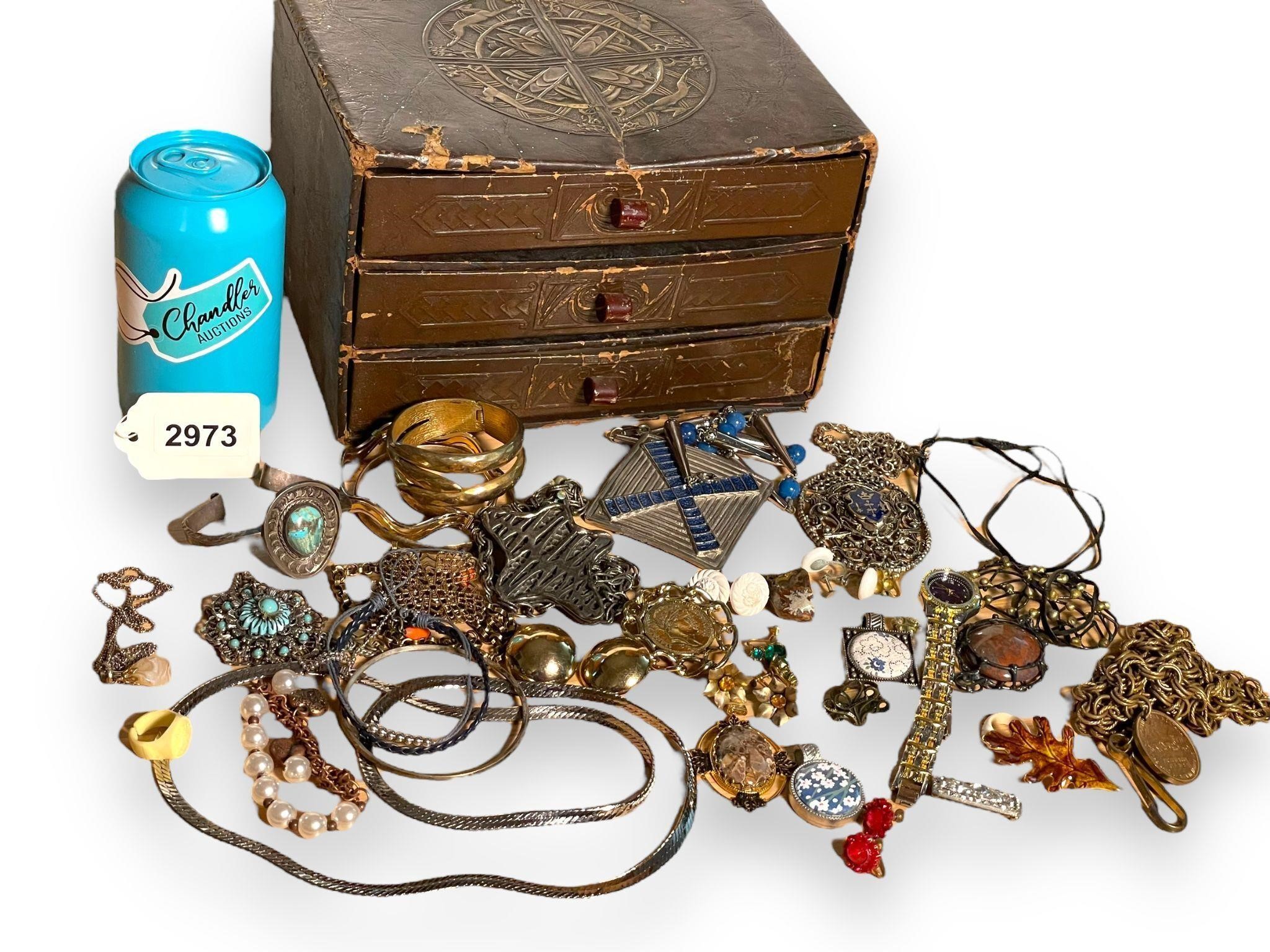 Vintage Jewelry Box & Misc Jewelry Lot