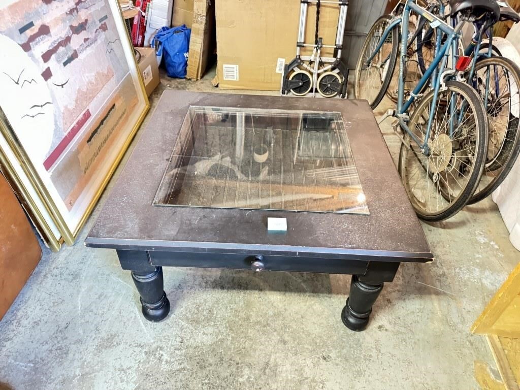 Coffee Table with Glass Top and Drawer