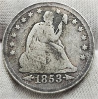1853 Liberty Seated Quarter Arrows/Rays F