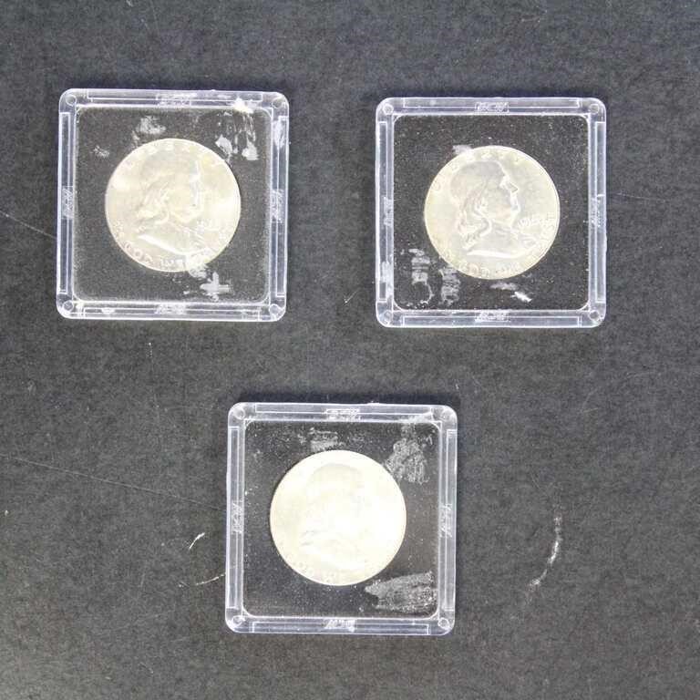 US Coins 3 AU Franklin Silver Half Dollars