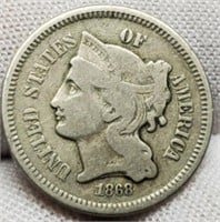 1866 Three Cent,  Nickel VF