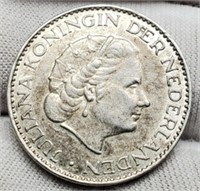 1958 Nederland 1 Gulden 72% Silver/6.5 G